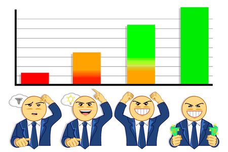 vector illustration emotions of businessman when looking at graphのイラスト素材
