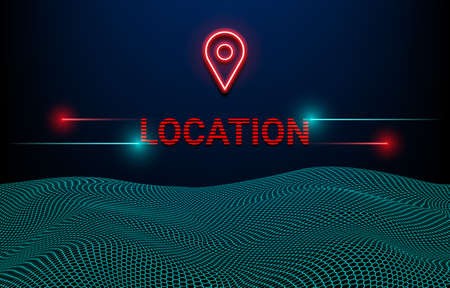 Vector and illustrator geometric circular wave with location text and icon ornamental with a light line and flareのイラスト素材