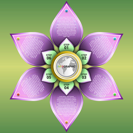 flower infographic template with diagram 6 steps. design template for timeline infographics. diagrams, flowcharts, and business operationsのイラスト素材
