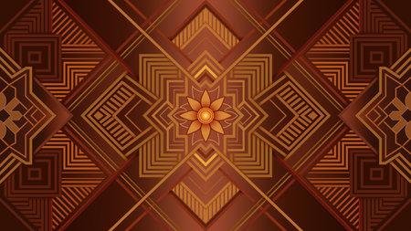 Seamless pattern with gold ornament on brown background. Vector illustration.のイラスト素材