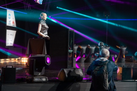 26.06.2018 SOFIA, BULGARIA: WEBIT FESTIVAL, SOPHIA AI ROBOT FROM HANSON ROBOTICSのeditorial素材