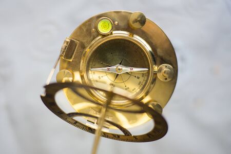 OLD COMPASS WITH SUN CLOCK FOR NAVAL ORIENTATION FOR CAPTAINの写真素材