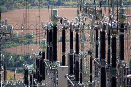 Electrical power plant with many transformers, wires and isolators