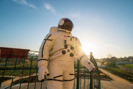 RAZGRAD, Bulgaria: 14.04.2021: NASA space astronaut costume on sunset in contre jourのeditorial素材