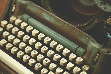 Antique Typewriter. Vintage Typewriter Machine Closeup Photo.の写真素材