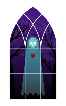Flat vector illustration of a ghost looking into a windowのイラスト素材