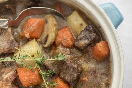 Beautiful hearty beef casserole with potatoes, carrots and mushroom