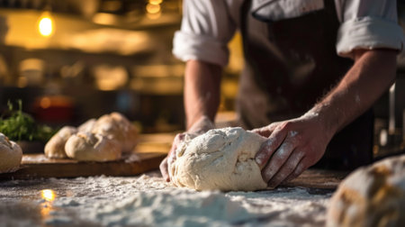 baker kneading dough in a bakery generative aiの素材