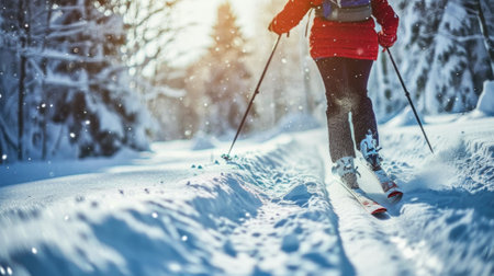 cross country skier powering through the snow generative aiの素材