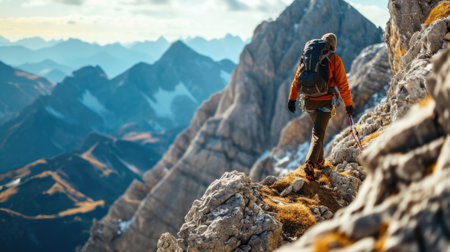 mountain climber scaling a peak challenging generative aiの素材