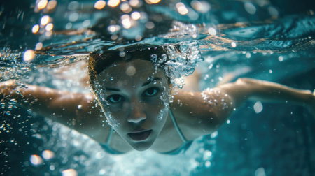Synchronized swimmer in a graceful underwater routine generative aiの素材