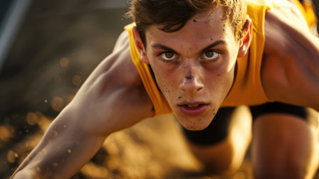 track and field athlete in mid-jump generative aiの素材