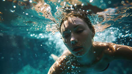 Synchronized swimmer in a graceful underwater routine generative aiの素材