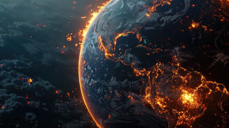 a planet earth lit on fire generative aiの素材