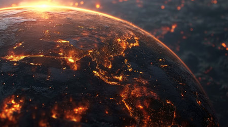 a planet earth lit on fire generative aiの素材