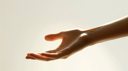 Close-up of a hand with extended fingers, catching the light, isolated white background generative aiの素材