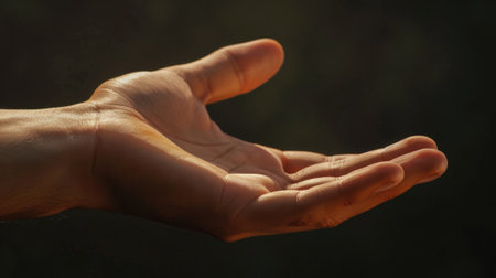 Close-up of a relaxed hand, fingers slightly curled, showing the natural glow of the skin generative aiの素材