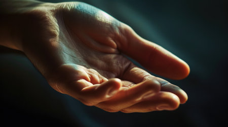 Close-up of a relaxed hand, fingers slightly curled, showing the natural glow of the skin generative aiの素材