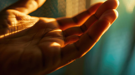 Close-up of a relaxed hand, fingers slightly curled, showing the natural glow of the skin generative aiの素材