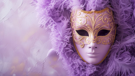 Elegant Venetian mask appeared on a lavender background generative aiの素材
