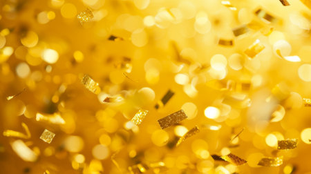 Bright yellow bokeh confetti against a festive yellow background generative aiの素材