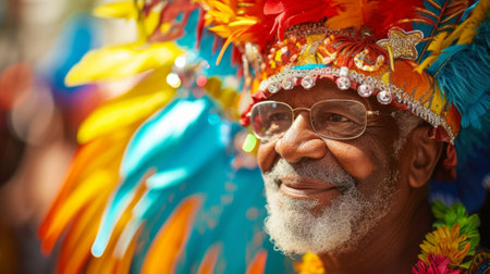Brazilian carnival colorful and vibrant A portrait of a participant generative aiの素材