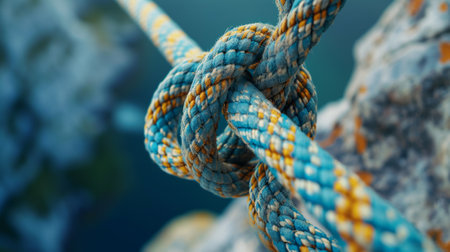 close up view rope with a knot on a mountain generative aiの素材