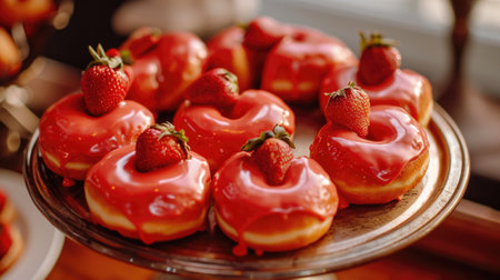 heart-shaped donuts with strawberry glaze generative aiの素材