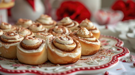 heart-shaped cinnamon rolls with cream cheese frosting generative aiの素材