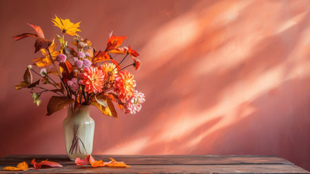 vase with an arrangement of flowers and autumn generative aiの素材