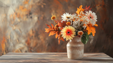 vase with an arrangement of flowers and autumn generative aiの素材
