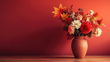 vase with an arrangement of flowers and autumn generative aiの素材