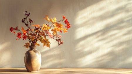 vase with an arrangement of flowers and autumn generative aiの素材