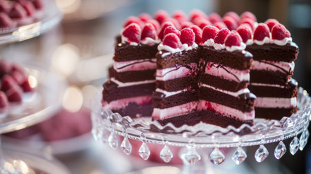Heart-shaped cakes with layers of rich chocolate and raspberry filling, generative aiの素材