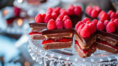 Heart-shaped cakes with layers of rich chocolate and raspberry filling, generative aiの素材