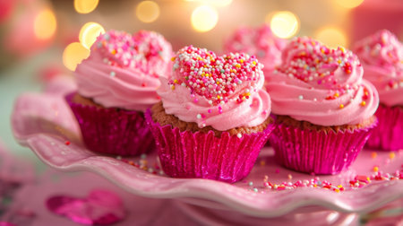 Cupcakes with vibrant pink frosting and sprinkles generative aiの素材