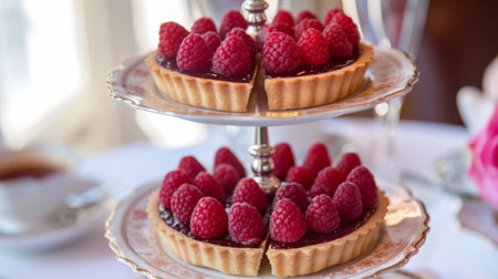 Heart-shaped tarts with raspberry filling generative aiの素材