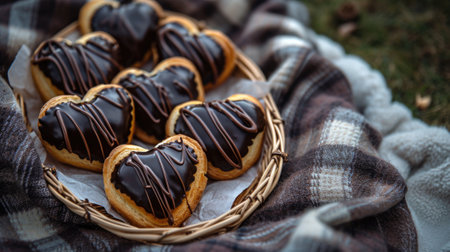 Heart-shaped eclairs with chocolate ganache, generative aiの素材