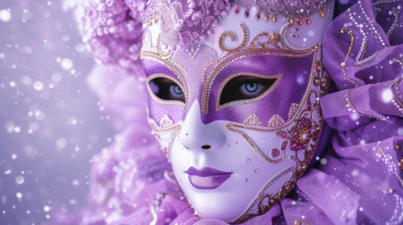 Carnival mask on a purple background generative aiの素材