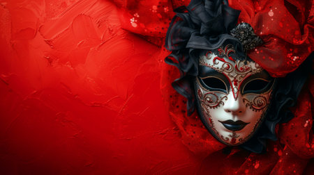 carnival mask displayed on a red background generative aiの素材