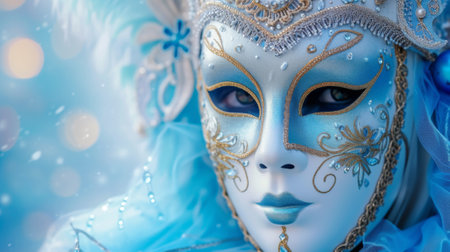mask on a soft pastel blue background generative aiの素材