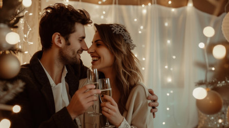 couple celebrating a special day with champagne generative aiの素材