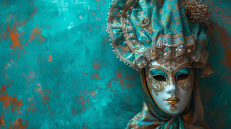 Mask on a turquoise background. generative aiの素材