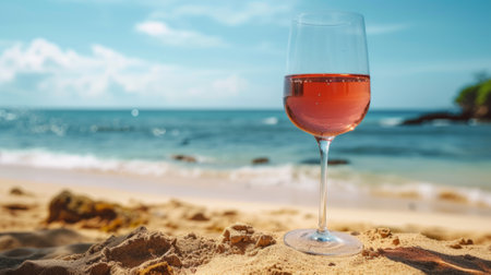 wine glass, beach background generative aiの素材