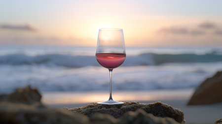 wine glass, beach background generative aiの素材
