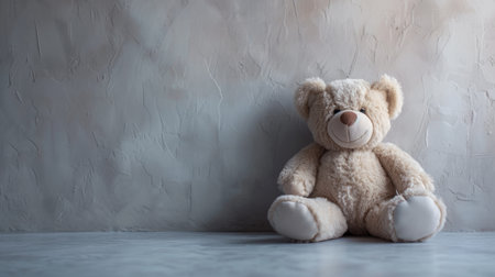 tender teddy bear, leaning against a solid wall generative aiの素材