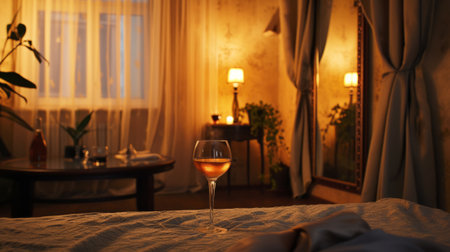 Romantic atmosphere with a glass of wine, generative aiの素材