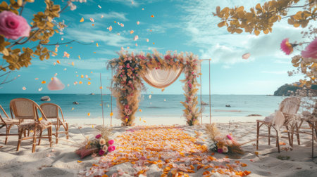 marriage proposal, without people, decoration, beach generative aiの素材