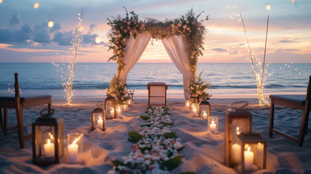 marriage proposal, without people, decoration, beach generative aiの素材