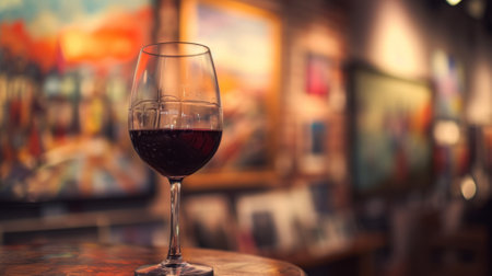 Glass of wine in an art gallery, generative aiの素材